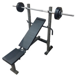 komplekt-skamya-so-stojkami-shtanga-30kg-s-obrezinennymi-diskami